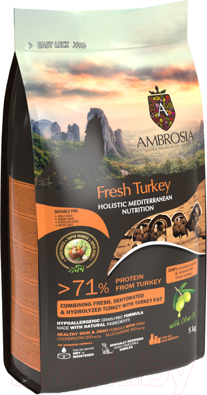 Сухой корм для собак Ambrosia Mediterranean д/взр. собак с ожирением индейка / U/AHT5 (5кг) — фото 2