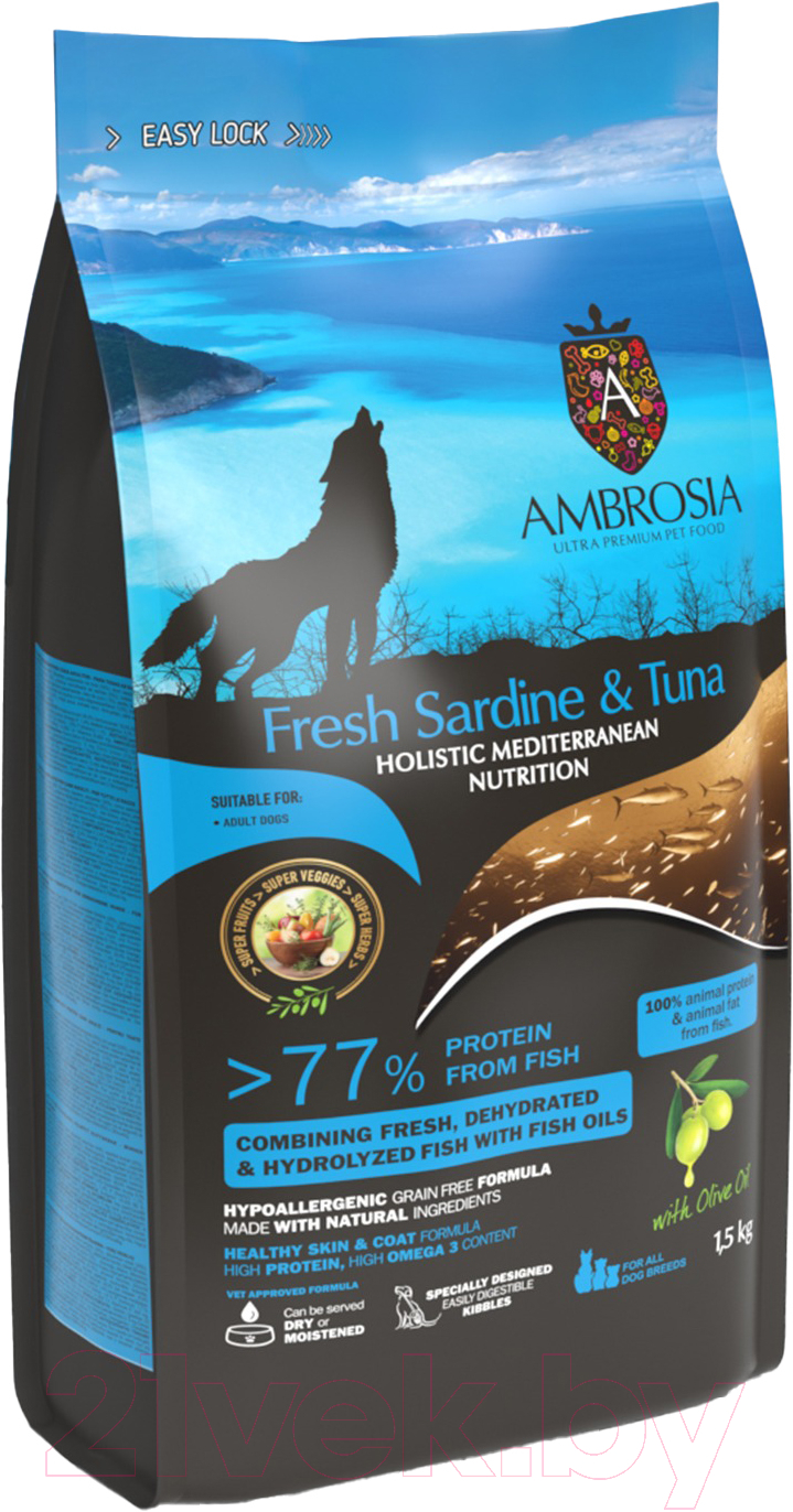 Сухой корм для собак Ambrosia Mediterranean для взрослых собак сардина и тунец / U/AHST1.5 (1.5кг) — фото 2