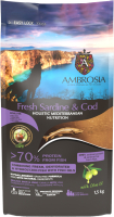Сухой корм для собак Ambrosia Mediterranean д/взр. собак с ожир. сардина и треска / U/AHSC1.5 (1.5кг) - 