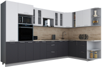 Кухонный гарнитур Интерлиния Мила Gloss 1.88x3.4 правая (белый глянец/графит софт/травертин серый) - 
