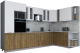 Готовая кухня Интерлиния Мила Gloss 1.88x3.4 правая (белый софт/дуб вотан/травертин серый) - 