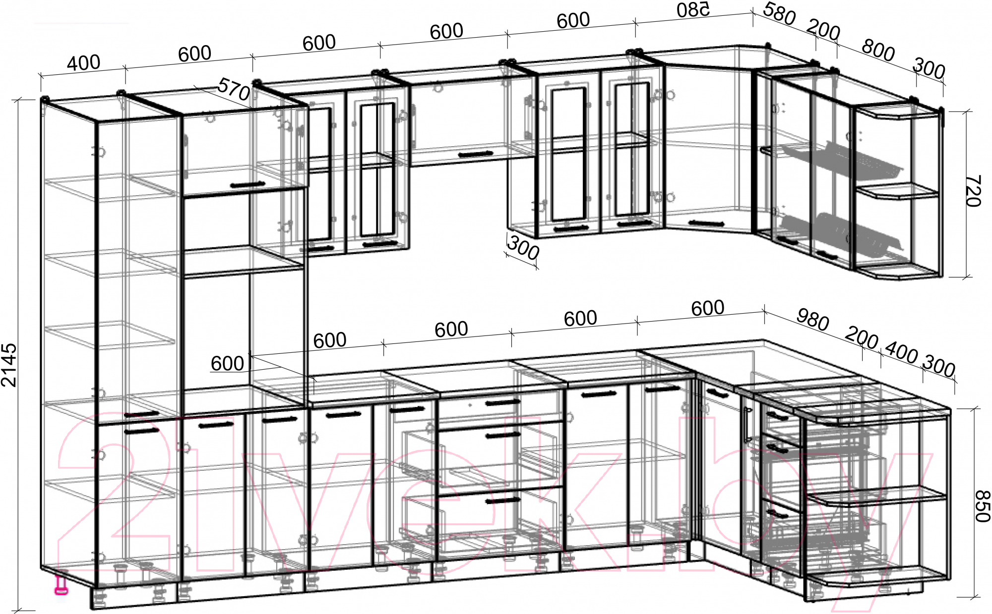 Готовая кухня Интерлиния Мила Gloss 1.88x3.4 правая