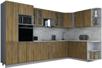 Кухонный гарнитур Интерлиния Мила Gloss 1.88x3.4 правая (дуб вотан/дуб вотан/травертин серый) - 