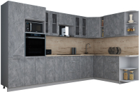 Кухонный гарнитур Интерлиния Мила Gloss 1.88x3.4 правая (керамика/керамика/травертин серый) - 