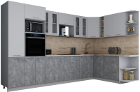 Кухонный гарнитур Интерлиния Мила Gloss 1.88x3.4 правая (пепел софт/керамика/травертин серый) - 