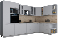 Кухонный гарнитур Интерлиния Мила Gloss 1.88x3.4 правая (пепел софт/пепел софт/травертин серый) - 