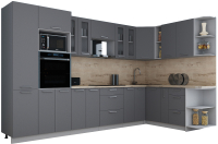 Кухонный гарнитур Интерлиния Мила Gloss 1.88x3.4 правая (серый софт/серый софт/травертин серый) - 