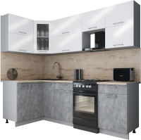 Кухонный гарнитур Интерлиния Мила Gloss 50-12x24 (белый глянец/керамика/травертин серый) - 