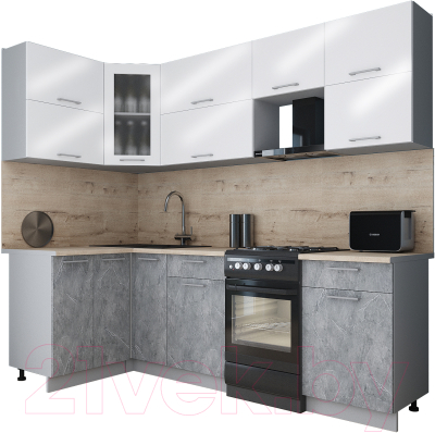 Готовая кухня Интерлиния Мила Gloss 50-12x24 (белый глянец/керамика/травертин серый)