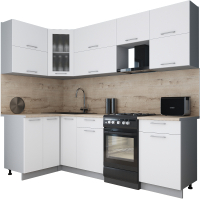 Кухонный гарнитур Интерлиния Мила Gloss 50-12x24 (белый софт/белый софт/травертин серый) - 