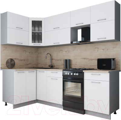 Кухонный гарнитур Интерлиния Мила Gloss 50-12x24 (белый софт/белый софт/травертин серый)