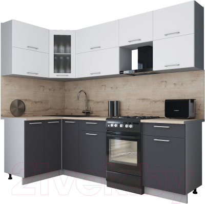 Готовая кухня Интерлиния Мила Gloss 50-12x24 (белый софт/графит софт/травертин серый)