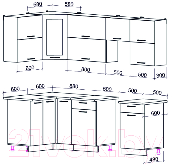 Кухонный гарнитур Interline Мила Gloss 50-12x24 (белый/керамика/травертин серый) — фото 6