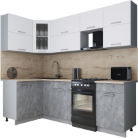 Кухонный гарнитур Интерлиния Мила Gloss 50-12x24 (белый софт/керамика/травертин серый) - 