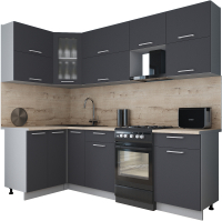 Готовая кухня Интерлиния Мила Gloss 50-12x24 (графит софт/графит софт/травертин серый) - 