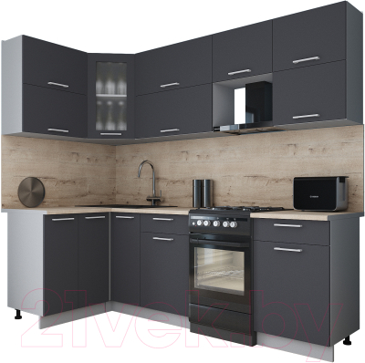 Готовая кухня Интерлиния Мила Gloss 50-12x24 (графит софт/графит софт/травертин серый)