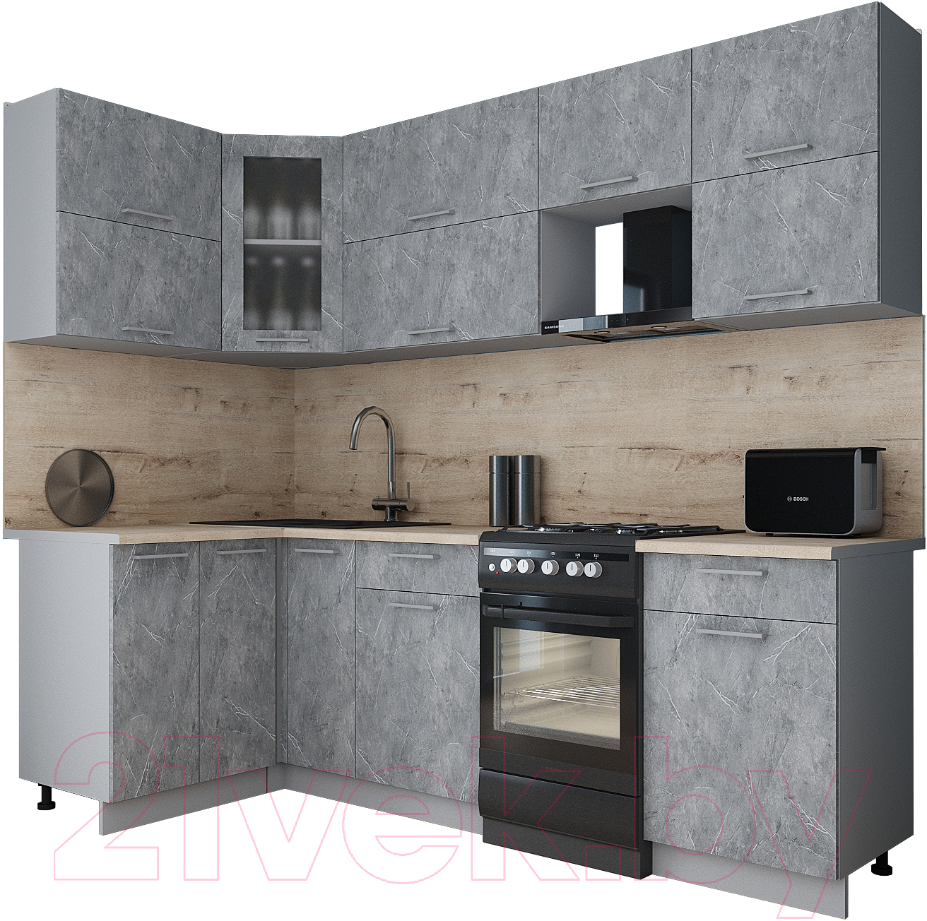 Кухонный гарнитур Interline Мила Gloss 50-12x24 (керамика/керамика/травертин серый)