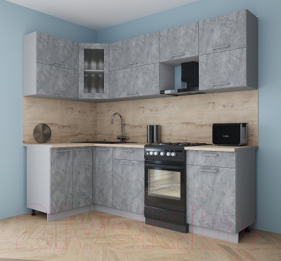 Готовая кухня Интерлиния Мила Gloss 50-12x24 (керамика/керамика/травертин серый)