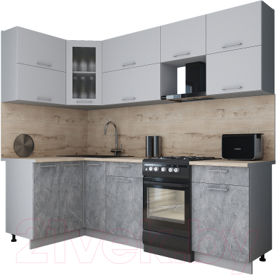 Готовая кухня Интерлиния Мила Gloss 50-12x24 (пепел софт/керамика/травертин серый)
