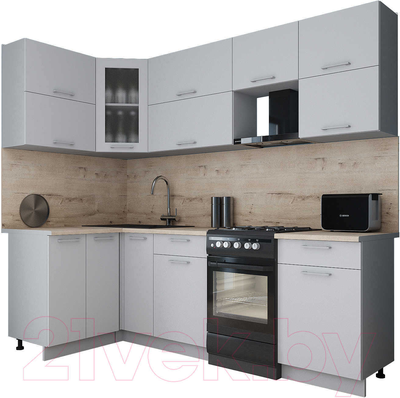 Кухонный гарнитур Interline Мила Gloss 50-12x24 (грей/грей/травертин серый)