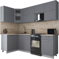 Кухонный гарнитур Интерлиния Мила Gloss 50-12x24 (серый софт/серый софт/травертин серый) - 