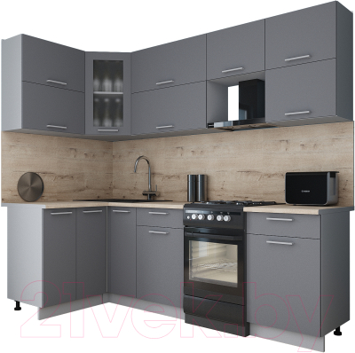 Готовая кухня Интерлиния Мила Gloss 50-12x24 (серый софт/серый софт/травертин серый)