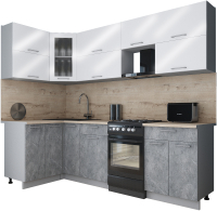 Кухонный гарнитур Интерлиния Мила Gloss 50-12x25 (белый глянец/керамика/травертин серый) - 
