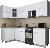Кухонный гарнитур Интерлиния Мила Gloss 50-12x25 (белый софт/белый софт/травертин серый) - 