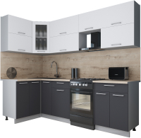 Кухонный гарнитур Интерлиния Мила Gloss 50-12x25 (белый софт/графит софт/травертин серый) - 