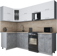 Кухонный гарнитур Интерлиния Мила Gloss 50-12x25 (белый софт/керамика/травертин серый) - 
