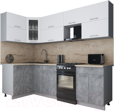 Готовая кухня Интерлиния Мила Gloss 50-12x25 (белый софт/керамика/травертин серый)