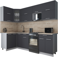 Кухонный гарнитур Интерлиния Мила Gloss 50-12x25 (графит софт/графит софт/травертин серый) - 
