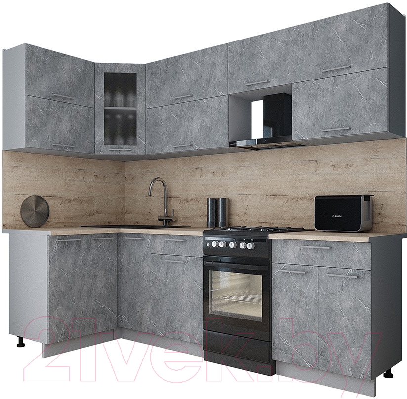 Кухонный гарнитур Interline Мила Gloss 50-12x25 (керамика/керамика/травертин серый)