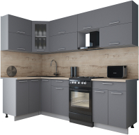 Кухонный гарнитур Интерлиния Мила Gloss 50-12x25 (серый софт/серый софт/травертин серый) - 