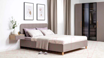 Двуспальная кровать Mobi Амьен 11.44 160x200 (белый PE шагрень/веллюто капучино AG 707 ПВХ)