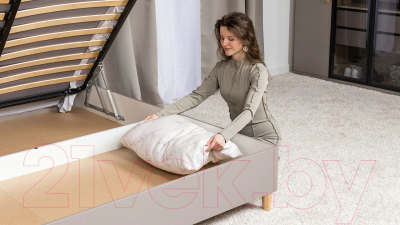 Двуспальная кровать Mobi Амьен 11.44 160x200 (белый PE шагрень/веллюто капучино AG 707 ПВХ)