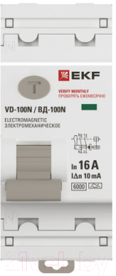 Дифференциальный автомат EKF PROxima ВД-100N 2п 16А 10мА A 6кА / E1026MA1610