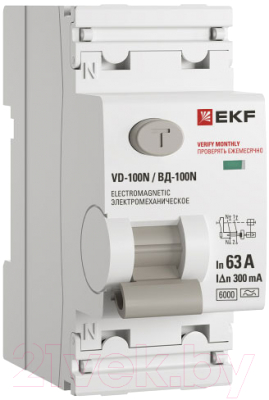 Дифференциальный автомат EKF PROxima ВД-100N 2п 63А 300мА A 6кА / E1026MA63300