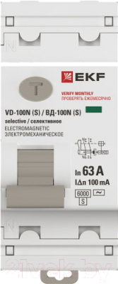 Дифференциальный автомат EKF PROxima ВД-100N (S) 2п 63А 100мА AC 6кА / E1026MS63100