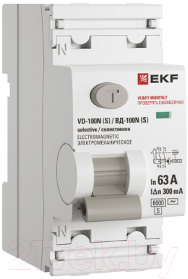Дифференциальный автомат EKF PROxima ВД-100N (S) 2п 63А 300мА AC 6кА / E1026MS63300