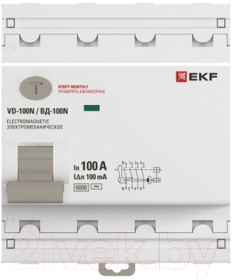 Дифференциальный автомат EKF PROxima ВД-100N 4п 100А 100мА AC 6кА / E1046M100100