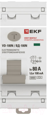 Дифференциальный автомат EKF PROxima ВД-100N 2п 80А 100мА A 6кА / E1026MA80100