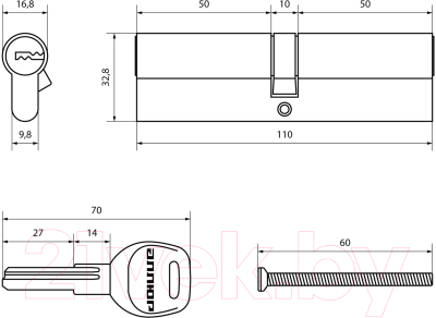 Цилиндровый механизм замка Аллюр HD F 110-5К CP 55x55 (хром)