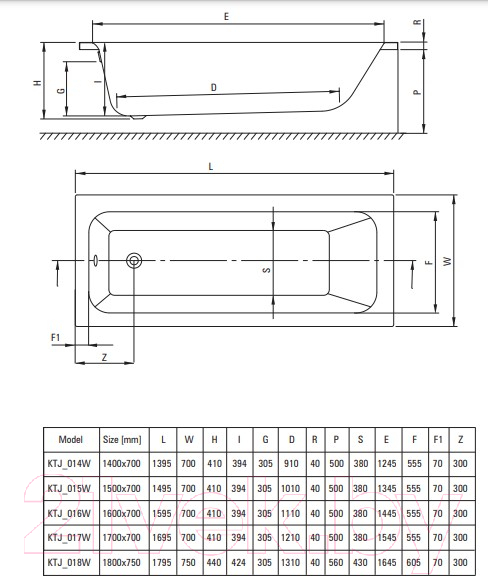 Ванна акриловая Deante Prizma 140x70 / KTJ 014W