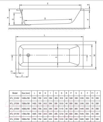 Купить Ванна акриловая Deante Prizma 150x70 / KTJ 015W в Минске