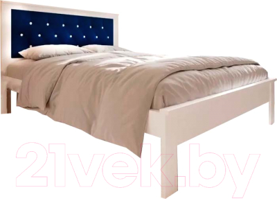 Двуспальная кровать BAMA Георг (160x200, белый/велюр синий+стразы)