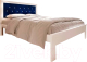 Двуспальная кровать BAMA Георг (160x200, белый/велюр синий+стразы) - 