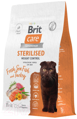 Сухой корм для кошек Brit Care Cat Sterilised Weight Control с рыбой и индейкой / 5066230 (1.5кг)