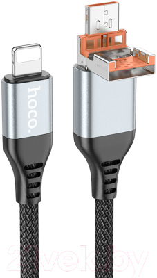 Кабель Hoco U128 2в1 USB/Type-C to Lightning (черный)