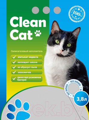 Наполнитель для туалета Clean Cat Силикагелевый без запаха (3.8л)
